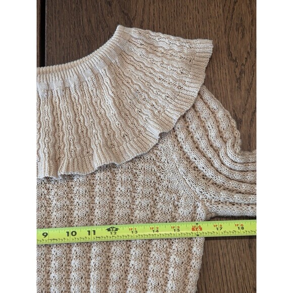 Free People Crazy In Love Linen Blend Knit Sweater Women’s Sz S Beige Ruffles - Picture 7 of 9